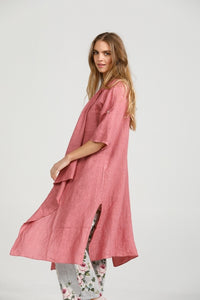 Sabine long linen duster coat. Raspberry