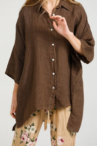 Teddie Floral Linen shirt. Olive Rose