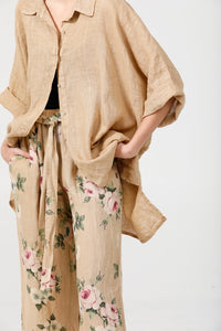 Teddie Floral Linen shirt. Olive Rose