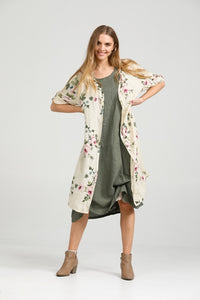 Abigail floral linen shirt dress. Antique Cream