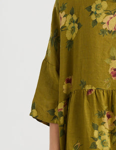 Teddie Floral Linen shirt. Olive Rose