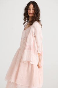 Elodie Linen Gauze and lace short jacket.  Powder Pink