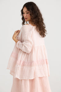 Elodie Linen Gauze and lace short jacket.  Powder Pink