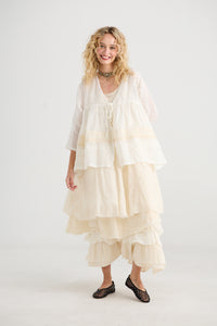 Elodie Short Linen gauze and Lace jacket. Cream Puff