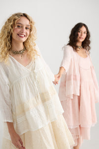 Elodie short Linen gauze and lace jacket. Licorice