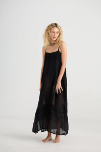 Isadore long linen gauze cami dress. Licorice