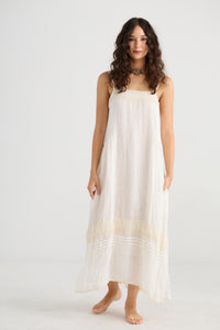 Isadore Long linen gauze cami dress. Cream Puff