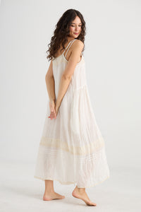 Isadore Long linen gauze cami dress. Cream Puff