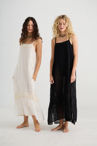 Isadore long linen gauze cami dress. Licorice