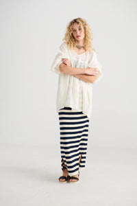 Sailor Rose striped cotton skirt. French Navy & Cream