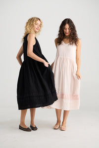 Cassandra Linen and Lace dress. Licorice