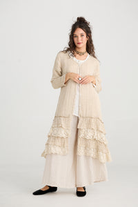 Florette Linen and Lace long Coat . Coconut