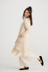 Florette Linen and Lace long Coat . Coconut