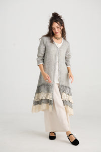 Florette Linen and lace coat. Mist Grey