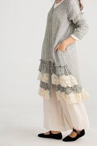 Florette Linen and lace coat. Mist Grey