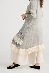 Florette Linen and lace coat. Mist Grey