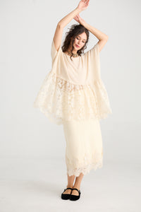 Earth Angel lace edged skirt. Coconut