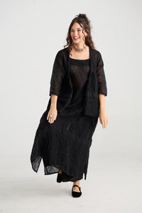 Elodie short Linen gauze and lace jacket. Licorice