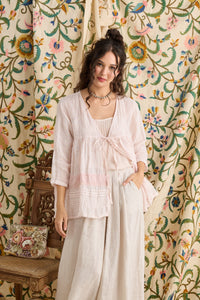 Elodie Linen Gauze and lace short jacket.  Powder Pink