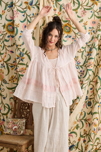 Elodie Linen Gauze and lace short jacket.  Powder Pink