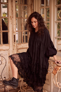 French Smock. Scalloped lace. Ebony