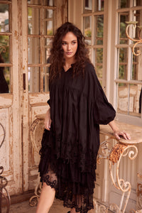 French Smock. Scalloped lace. Ebony