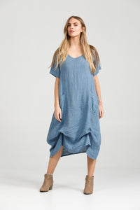 Primavera Linen dress. Denim Blue