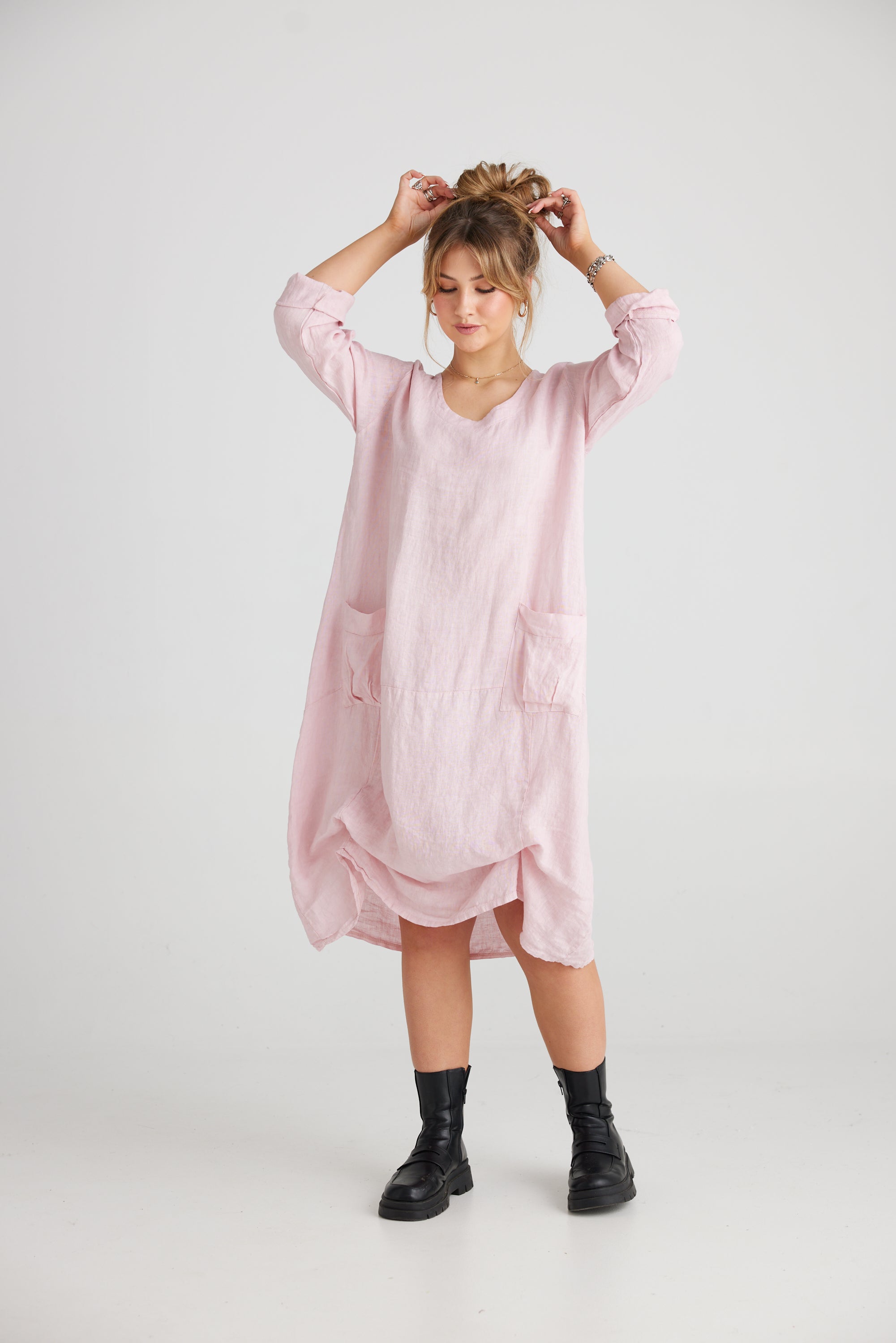 Pale pink linen dress sale