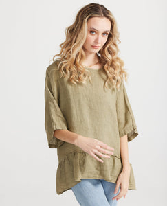 Priscilla linen top. Olive.