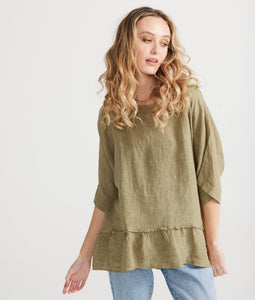 Priscilla linen top. Olive.