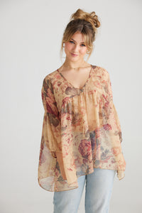 Ariel chiffon blouse. Antique Rose