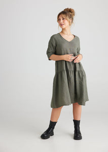 Stella Linen Dress. Khaki