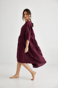 Stella linen dress. Wine