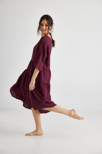 Stella linen dress. Wine