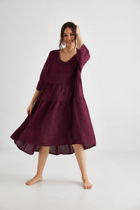 Stella linen dress. Wine