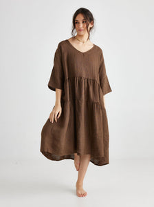 Stella linen dress. Chocolate