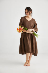 Stella linen dress. Chocolate