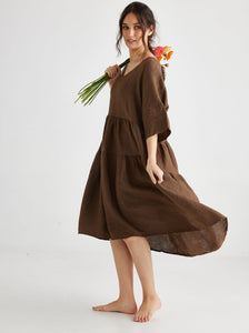 Stella linen dress. Chocolate