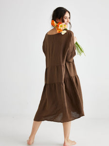 Stella linen dress. Chocolate