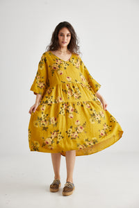 Stella Linen Dress.  Sunflower Floral