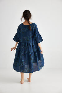 Stella floral linen dress. Midnight Blue Rose