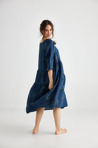 Stella floral linen dress. Midnight Blue Rose