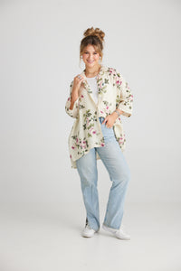 Teddie Floral Linen Shirt. Vanilla Rose