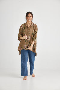 Teddie linen shirt. Olive Branch Floral