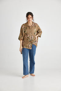 Teddie Floral linen shirt. Olive Branch