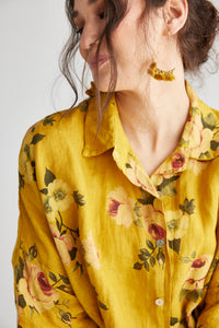 Teddie Linen Shirt. Sunflower Floral