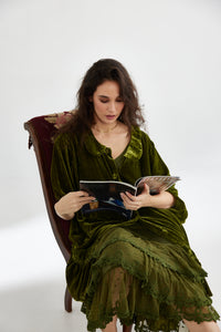 Florentine Velvet Coatdress. Moss