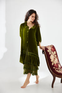 Florentine Velvet Coatdress. Moss