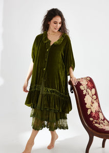 Florentine Velvet Coatdress. Moss