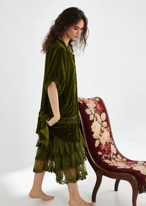 Florentine Velvet Coatdress. Moss